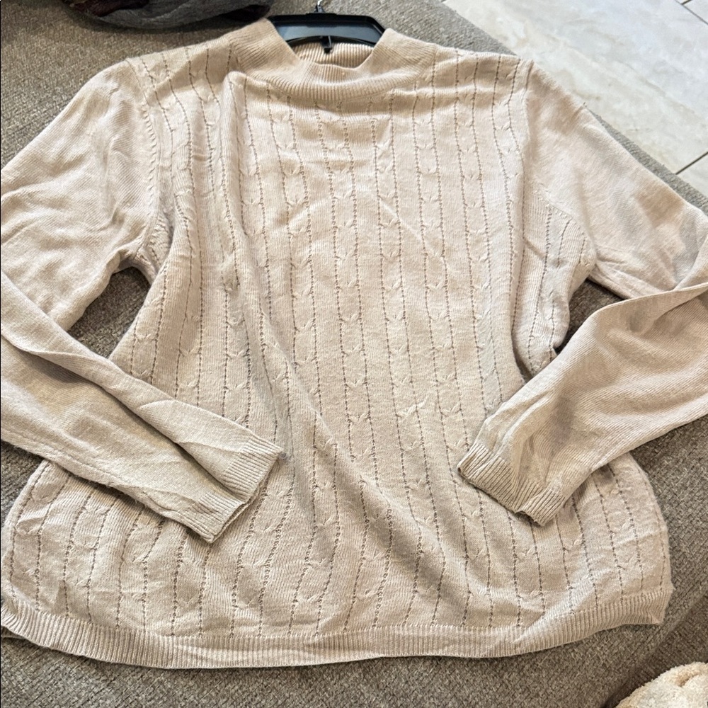 Allison Daley Light Beige Turtleneck Sweater